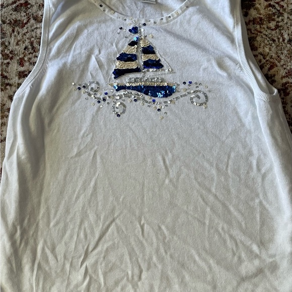 Quacker Factory Sequin Sail Boat Front Summer Fun White Tank XL DG Delta gamma - Picture 2 of 3